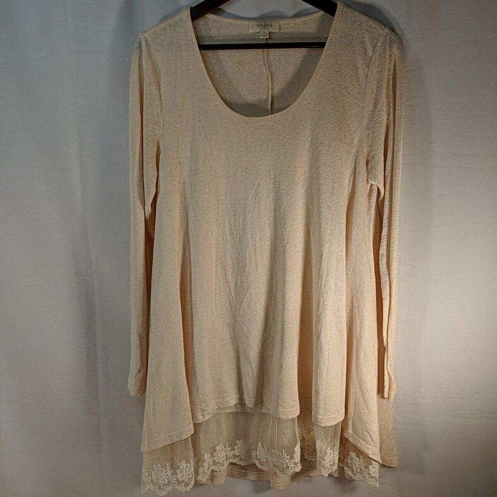 Umgee USA Cream Beige Lace Tunic Shirt Top Women's S Small Long Sleeve B5433